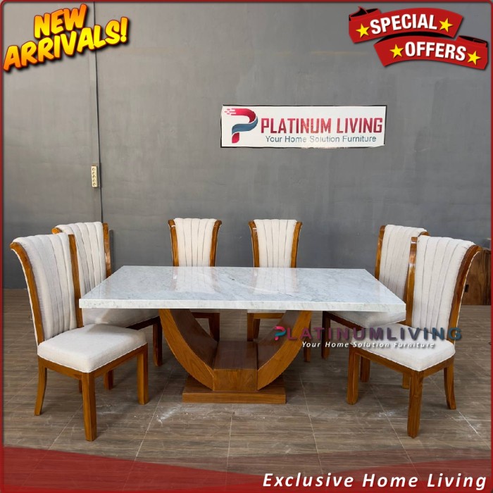 Meja Makan Marmer 6 Kursi Meja Makan Marmer Asli Rangka Jati Meja Jati