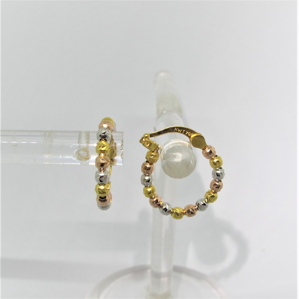 Anting giwang anak dan dewasa emas asli kadar 700 70% 22 merica 3 dimensi oval hoops padat kerabu bu