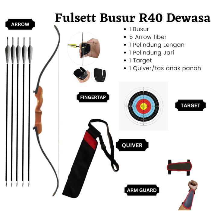 Fullset Busur Panah Standar Dewasa Panahan Pemula Arrow Fiber