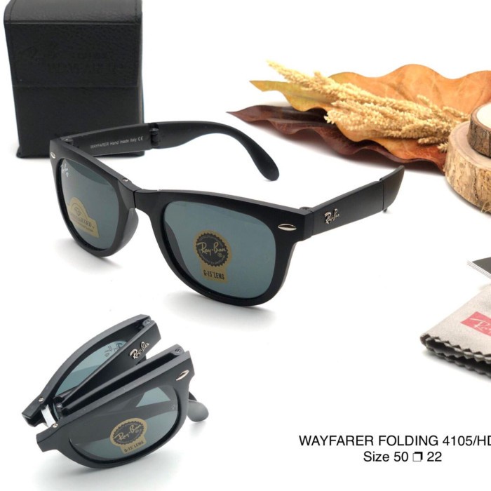 cod Kacamata Rayban Wayfarer Folding Lipat Fullset Hardcase Folding Kacamata-KU