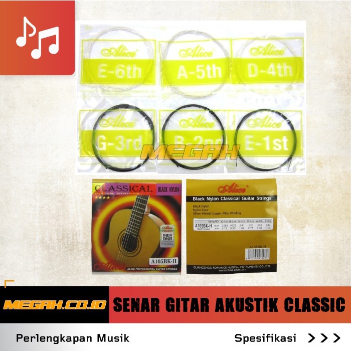 Senar Gitar Akustik Classic (Nylon) ALICE Black Nylon / Senar Gitar Akustik Alice Black Nylon