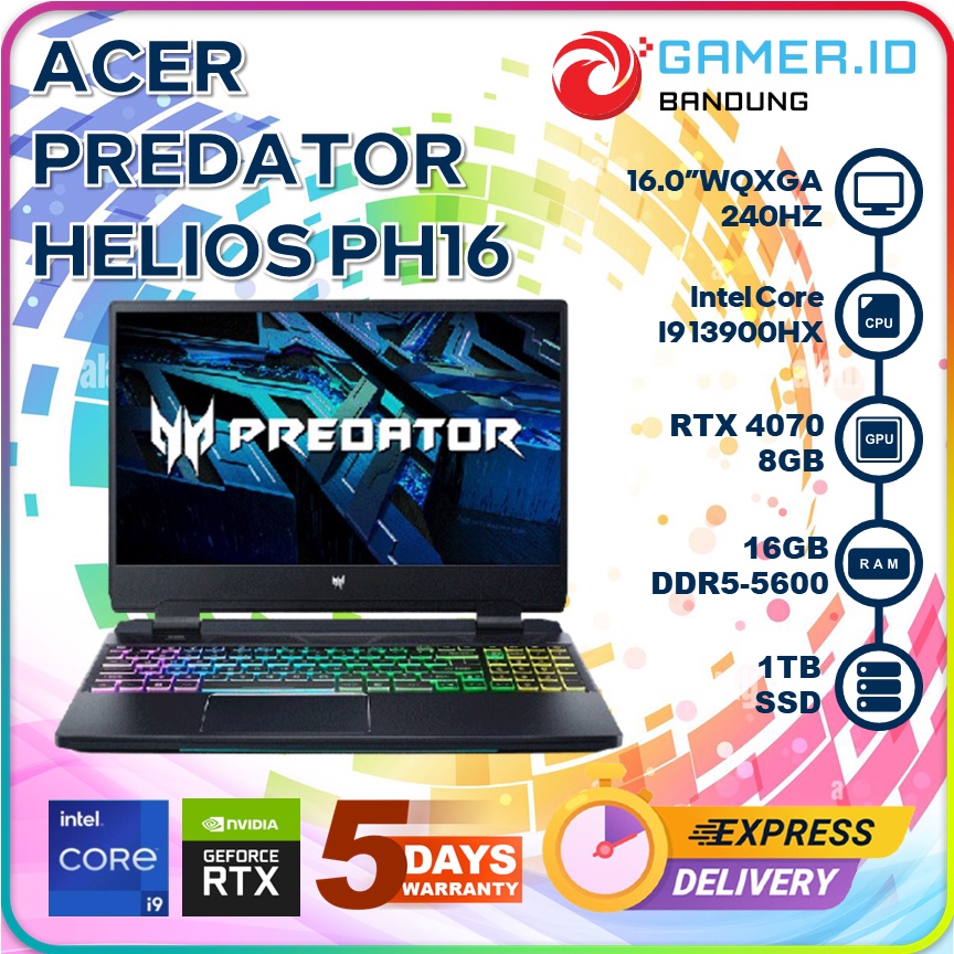 ACER PREDATOR HELIOS PH16 I9 13900HX RTX4070 16GB 1TB 16.0 WQXGA 240HZ