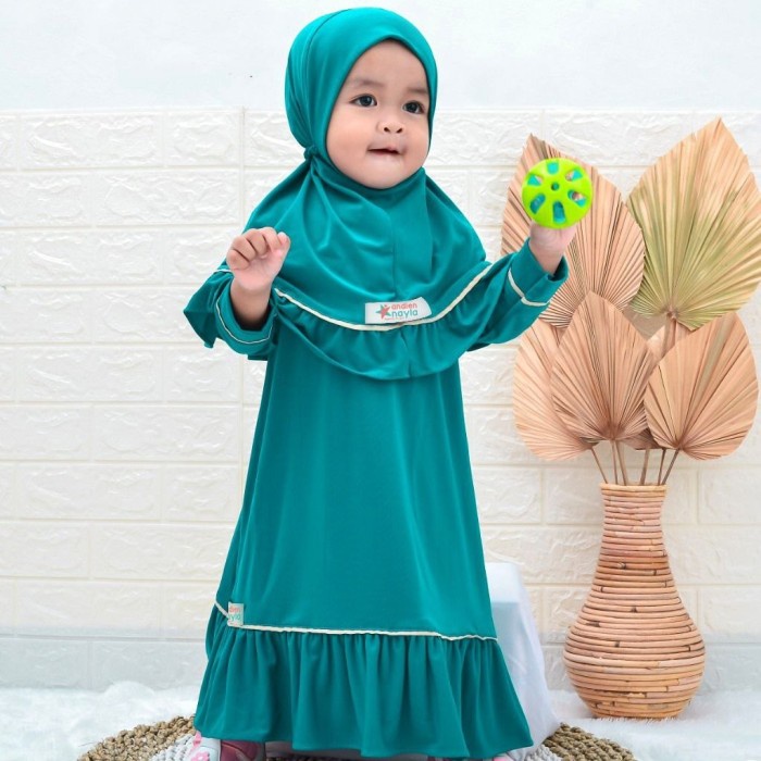 Gamis Baby set Jilbab Cantik Zilya Baby set by Andien Nayla - Turquoise, XS