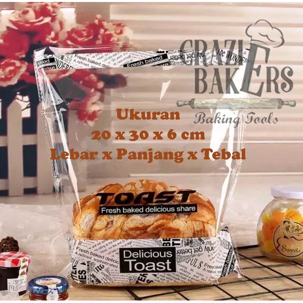 Kemasan Roti Plastik Desain Dengan Ikat Twister (50 pcs/set) - 20 x 30 x 6 cm