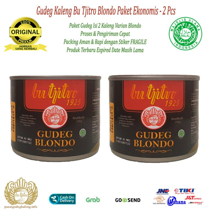 

Gudeg Kaleng Bu Tjitro Paket Ekonomis All Varian - Isi 2Pcs - Blondo