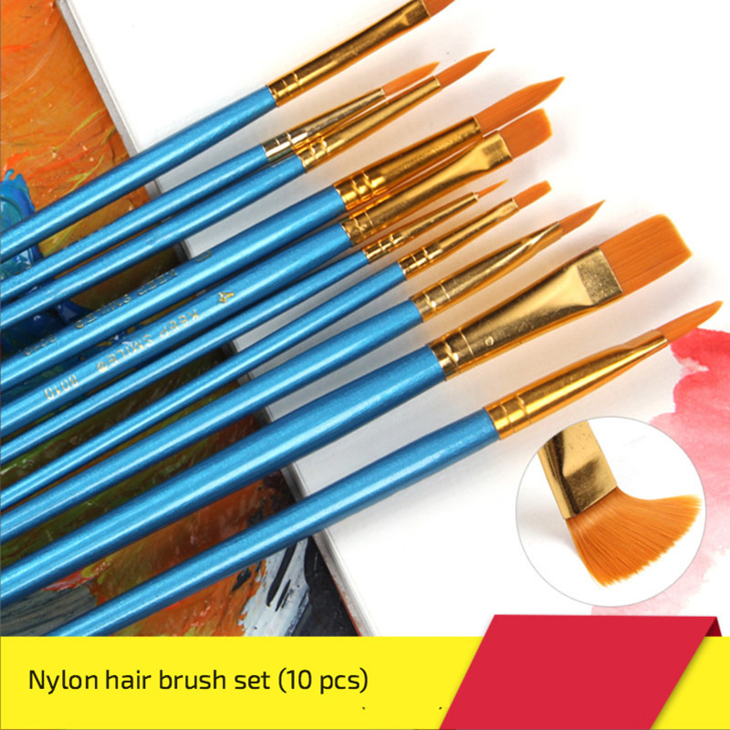 

10 Pcs Artists Paint Brush Set Acrylic Watercolor Round Pointed Nylon Tip Hair Multifunction hook line short pointed Pen