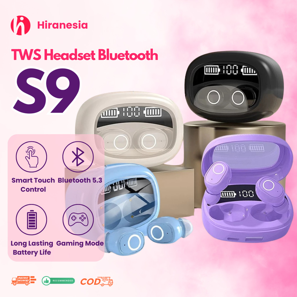 [MAKASSAR] HIRANESIA COD S9 Headset Bluetooth Full Bass Nirkabel TWS Stereo Olahraga Gaming LED Blue