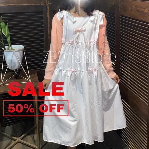 Coquette long dress white rebbon korean style  Casual