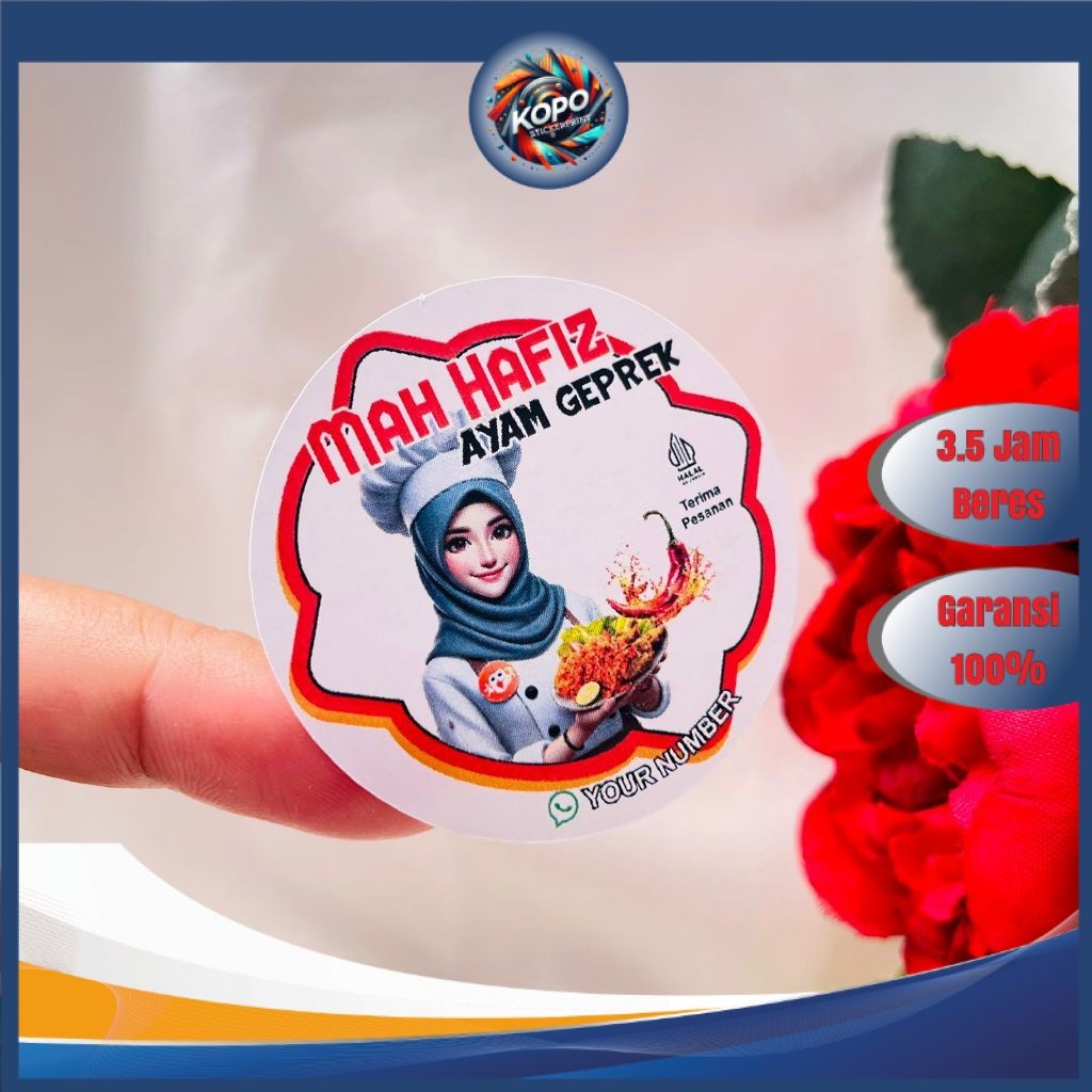 

KOPO 2-4 Cetak Stiker Makanan Ayam Geprek Goreng Bulat Chromo Sticker Label Box Kardus Custom