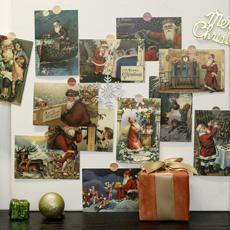 

30 Sheets Christmas Series Postcards Ins Nordic Vintage Santa Claus Decorative Card Diy Home Decor Wall Stickers Photo Props