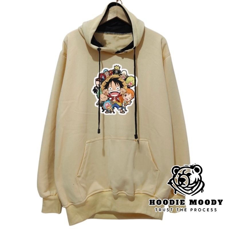 hoodiemoody sweater hoodie pria one peace luffy topi jerami cream krem original distro tebal