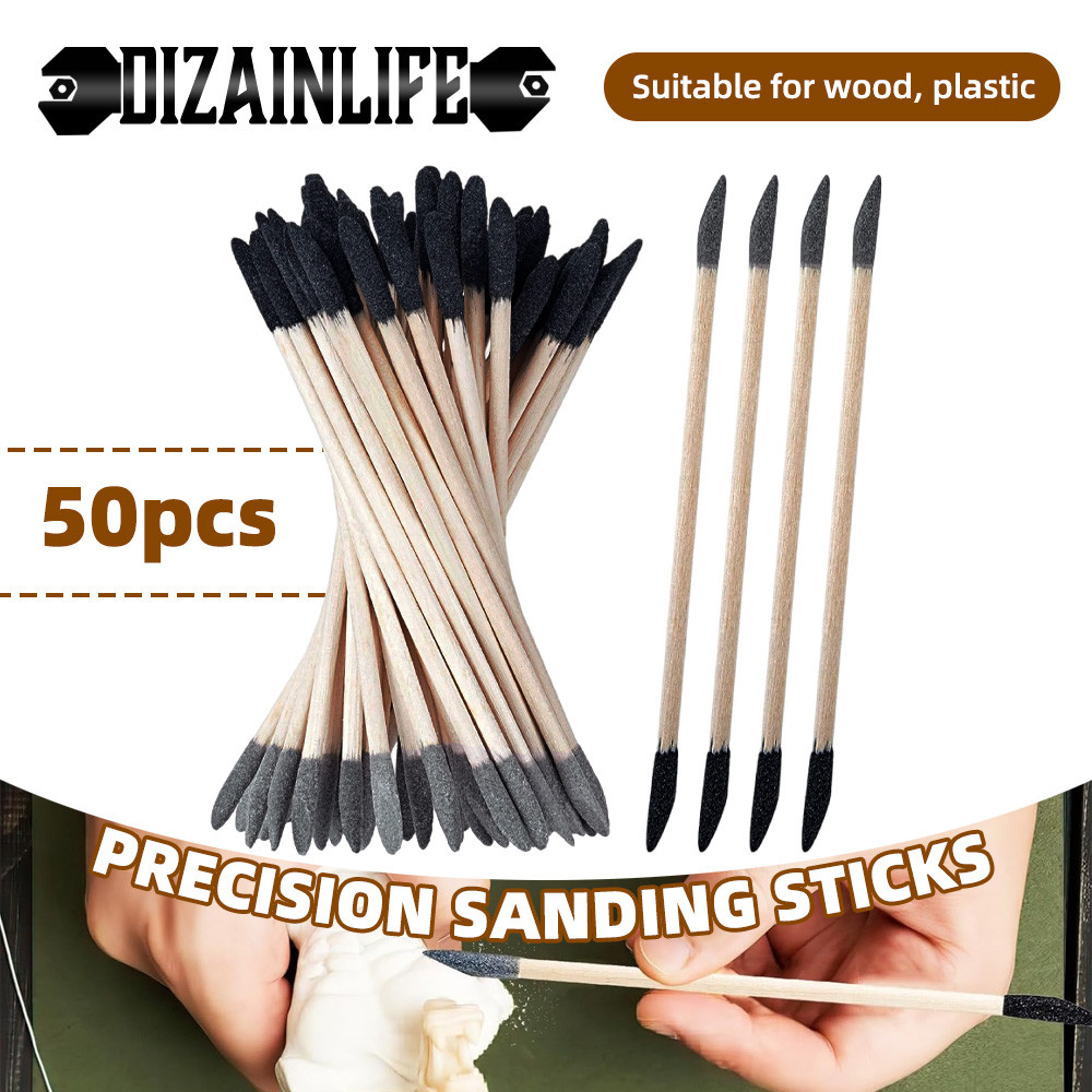 50pcs Dual-Purpose Sanding Sticks Precision Frosted Tips & Flat Head for Wood Plastic Models Detaile