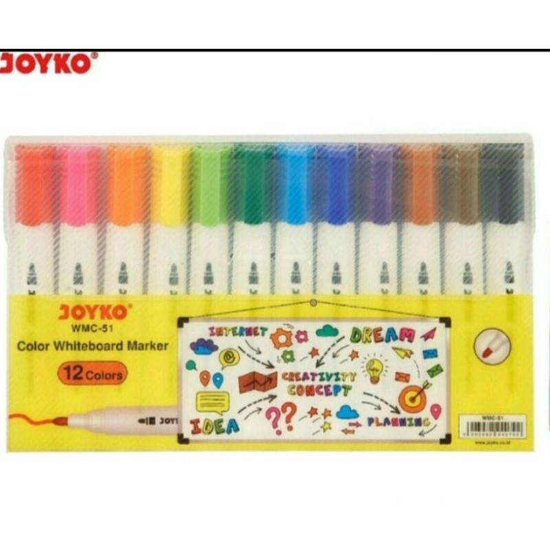 

(1set) spidol whiteboard marker 12 warna / spidol papan tulis wmc51 joyko