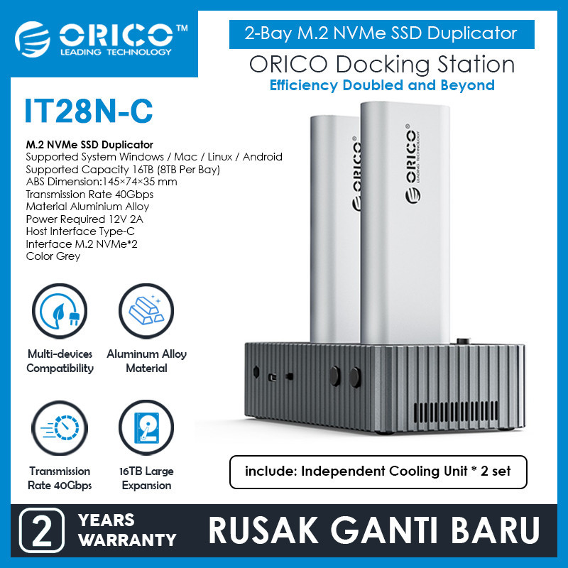 ORICO 2-Bay M.2 NVMe SSD Duplicator M2 NVME Docking Clone 40Gbps USB4.0- IT28N-C