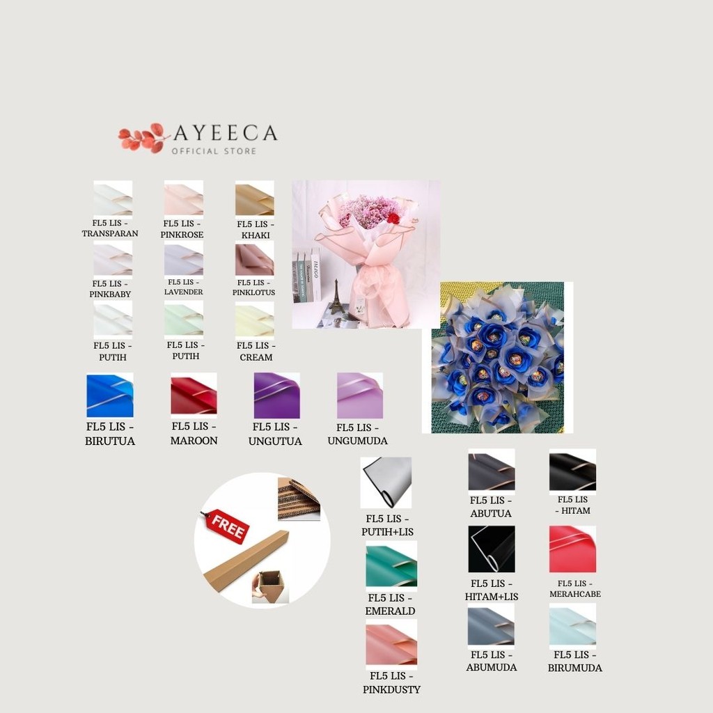 

AYEECA - FL5 LIS 5Lembar-Kertas Bunga Buket Transparan List Emas/Kertas Buket Bunga Florist Cellophane
