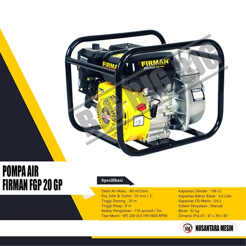 MESIN POMPA AIR SAWAH / GASOLINE WATERPUMP FIRMAN FGP 20 GP 2 INCH