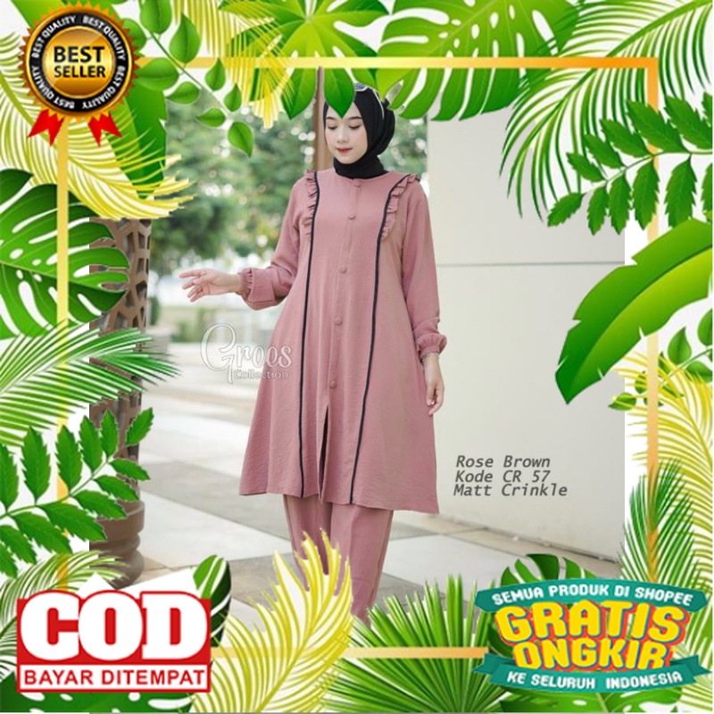 KOREAN STYLE OOTD TRENDY TERBARU /(COD)NEW SETELAN  TUNIK CRINKLE AIRFLOW WANITA TERBARU 2023||ONE S