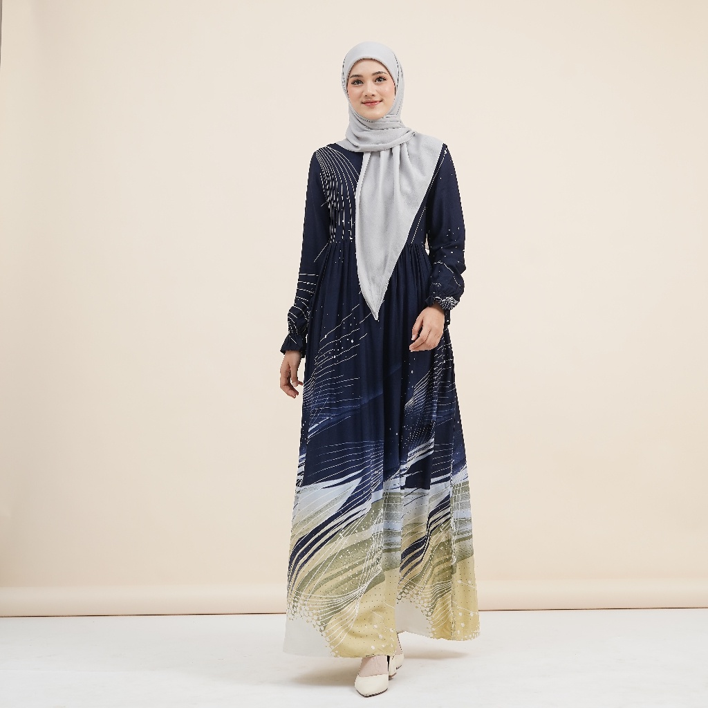 Le Khari Raizel Dress Bahan Rayon Viscose Gamis Busui Size S - XL-Raizel Navy