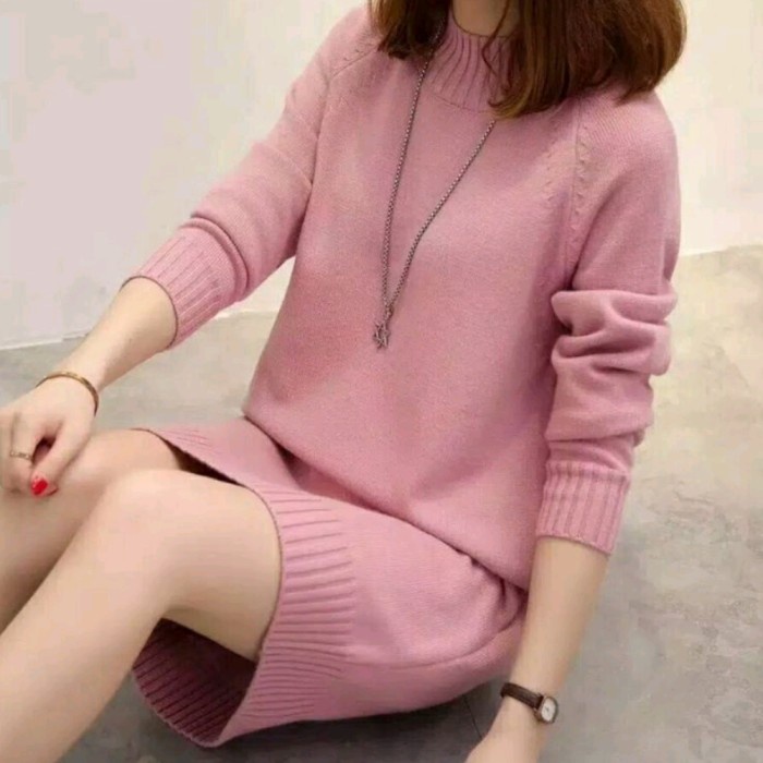 mini dress knit rajut baju polos wanita casual simple elegan santai