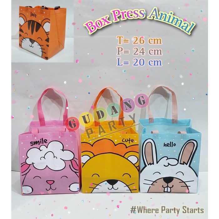 

Spunbond Box Press Animal/Tas Ultah Animal/Tas Souvenir Ultah/GoodyBag - Smile Sheep