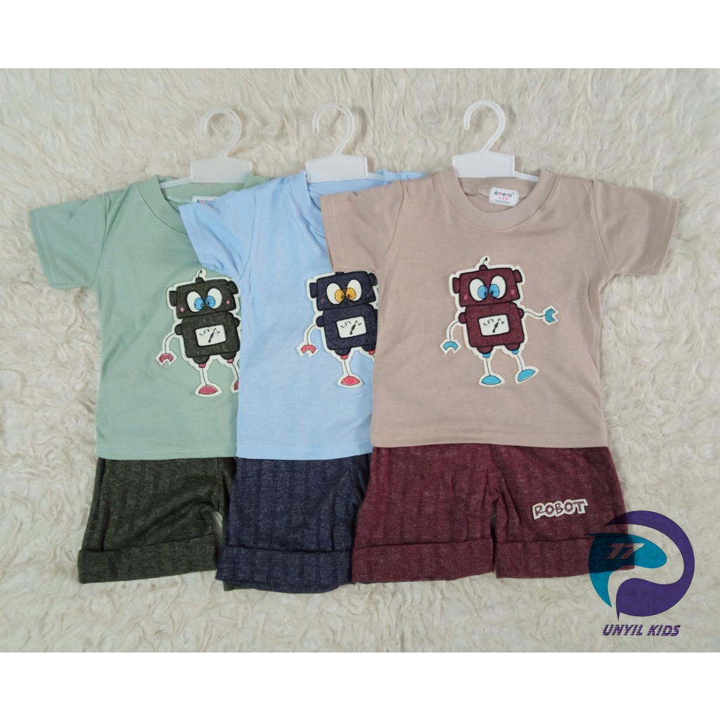 Setelan anak laki laki motif robot / setelan Amena Usia 6-24 Bulan