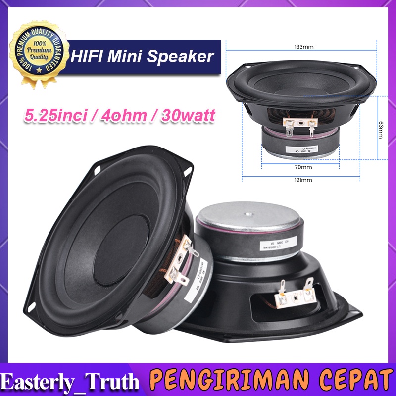 (Stok Siap) HIFI Subwoofer Bass Karet Besar 5.25 Inch 4 ohm 30W Untuk Mobil Speaker Aktif