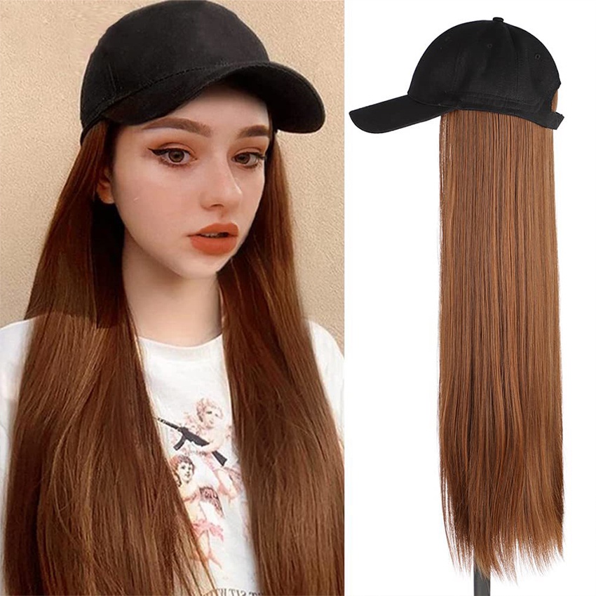 Lyn Wig Rambut Dengan Topi / Topi Wig Rambut Wanita Lurus Panjang / Pendek Korean Version