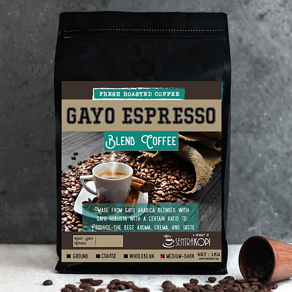 

Kopi Gayo Espresso Blend 1KG - Bubuk/Biji - Sentra Kopi - Premium Coffee