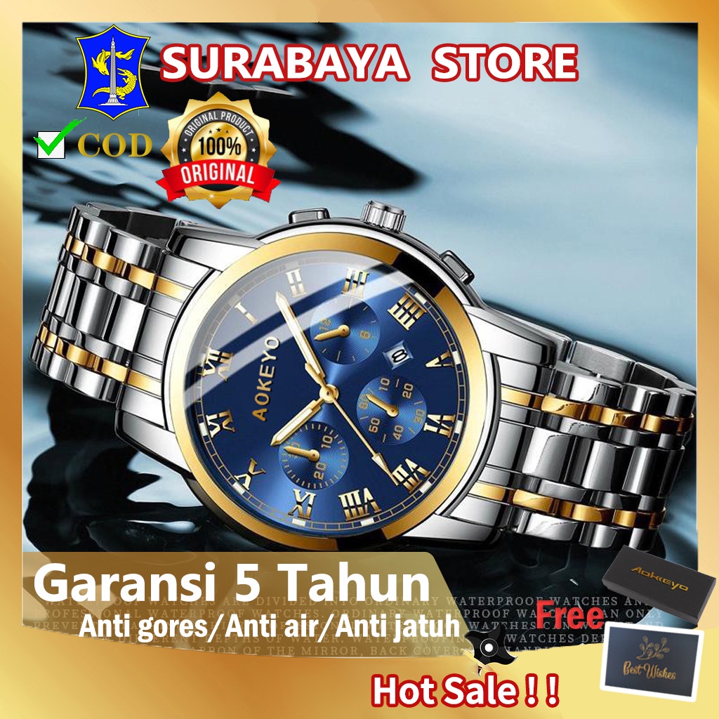 COD Aokeyo 4006 Jam Tangan Pria Anti Air ORI Jam Tangan Pria Anti Air Original Luxury Stainless Stee