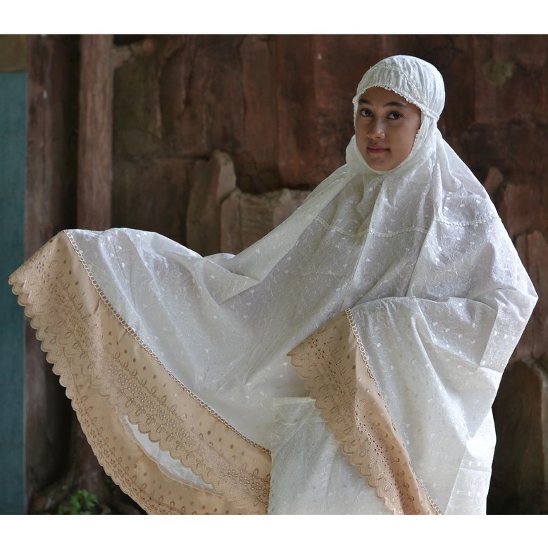 [COD] mukena dewasa setelan terusan katun jepang prada bordir renda putih coklat besar jumbo 3xl 4xl