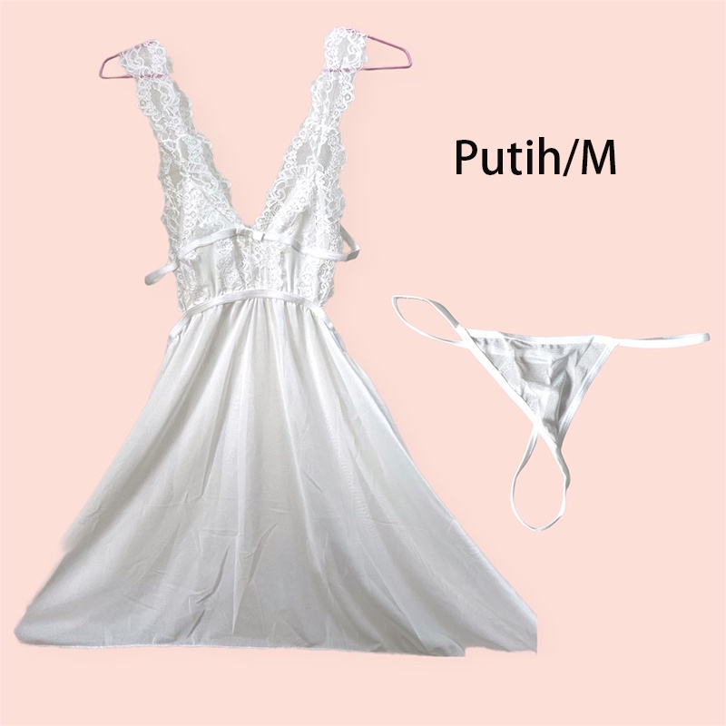 Lingerie Seksi Backless Piyama Seksi Satu Ukuran M Renda Seksi V-Leher Baru Desain Sifon Pakaian Dalam Seksi/Wanita Seksi Piyama/Lingerie Seksi Piyama Dewasa-Putih