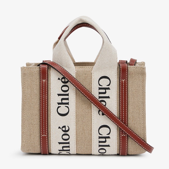 CHLOE Woody mini cotton-canvas tote bag/tas wanita