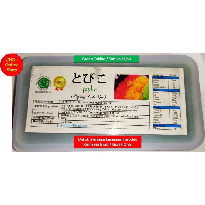 

Tobiko Hijau (GreenTobiko) Telur ikan terbang uk 500 gr - Premium