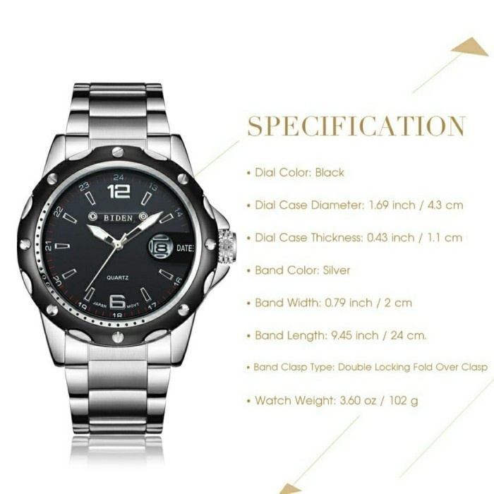 Promo Jam Tangan Pria Biden Waterproof Yn0012-Silver Black Fashion Bisnis .M Kualitas Produk A kuat-