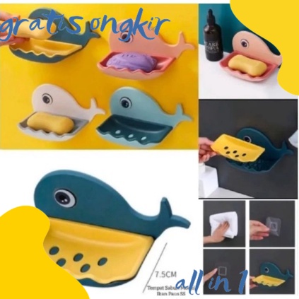 GRATIS ONGKIR Tempat Sabun Batang Model Ikan Paus Rak Sabun Kamar Mandi tempel / Gantungan Tempel Di