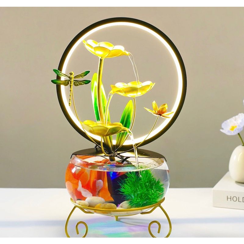 Aquarium Air Mancur Fishtank Air Mancur Mini Aquarium - Water Fountain Tabletop Indoor Living Room