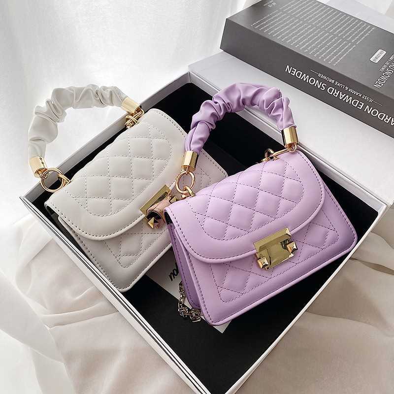 UNIQU TAS Tas Wanita Model Baru Kapasitas Besar Bordir Belah Ketupat Rantai Lipit Tas Persegi Kecil 