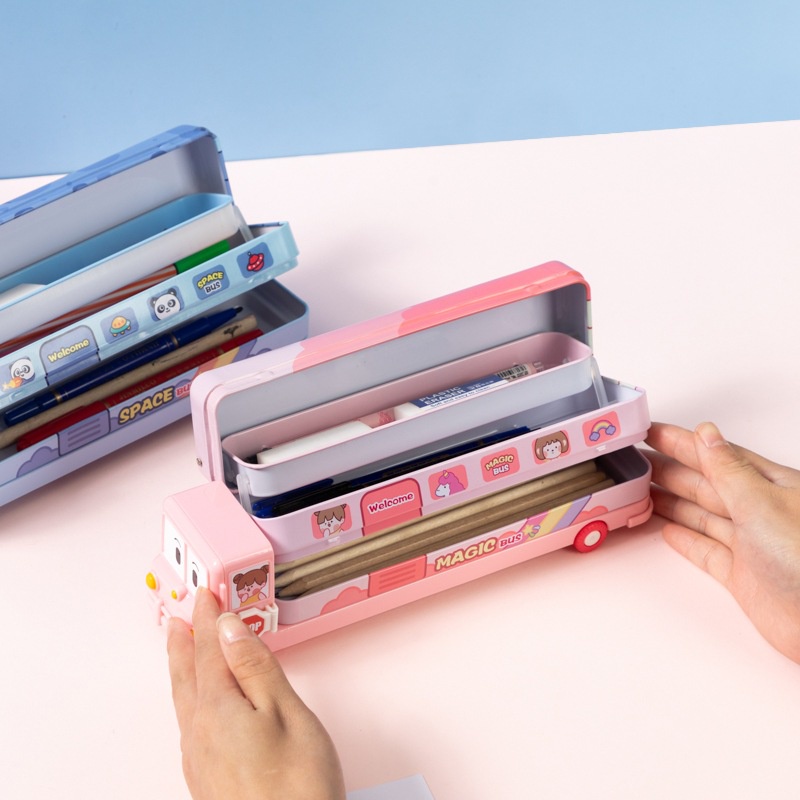

ATH Best Kotak Pensil 3 Susun + Pengserut Bentuk Tayo Little Bus Lucu / Tempat Pensil Kaleng 3 Susun
