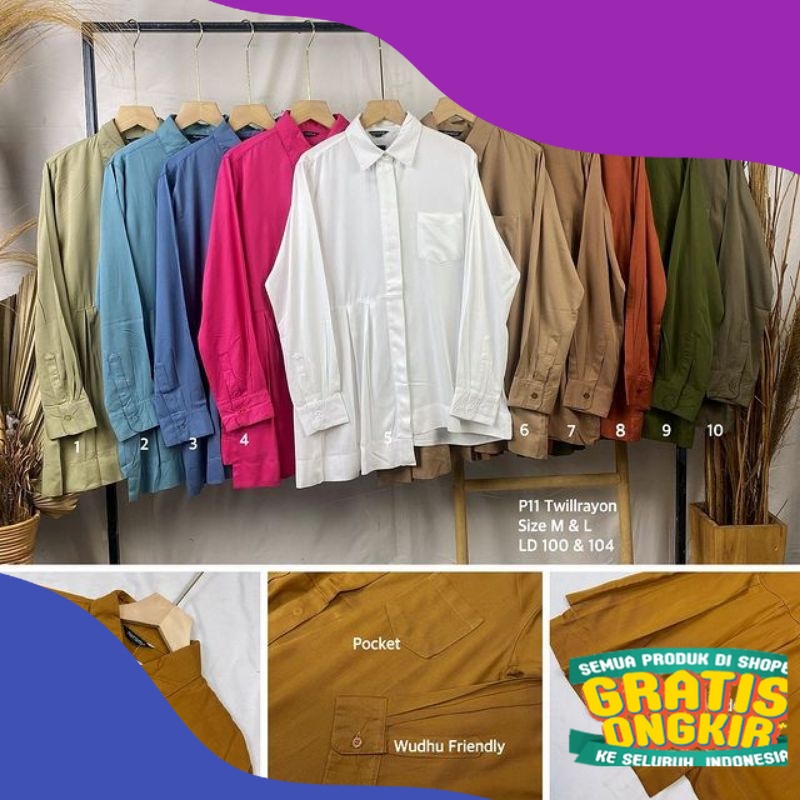 QAMIRA SHIRT KEMEJA NURAMA ORI SIZE XL & XXL BAHAN RAYON TWILL PREMIUM - KEMEJA WANITA/KEMEJA KERJA/