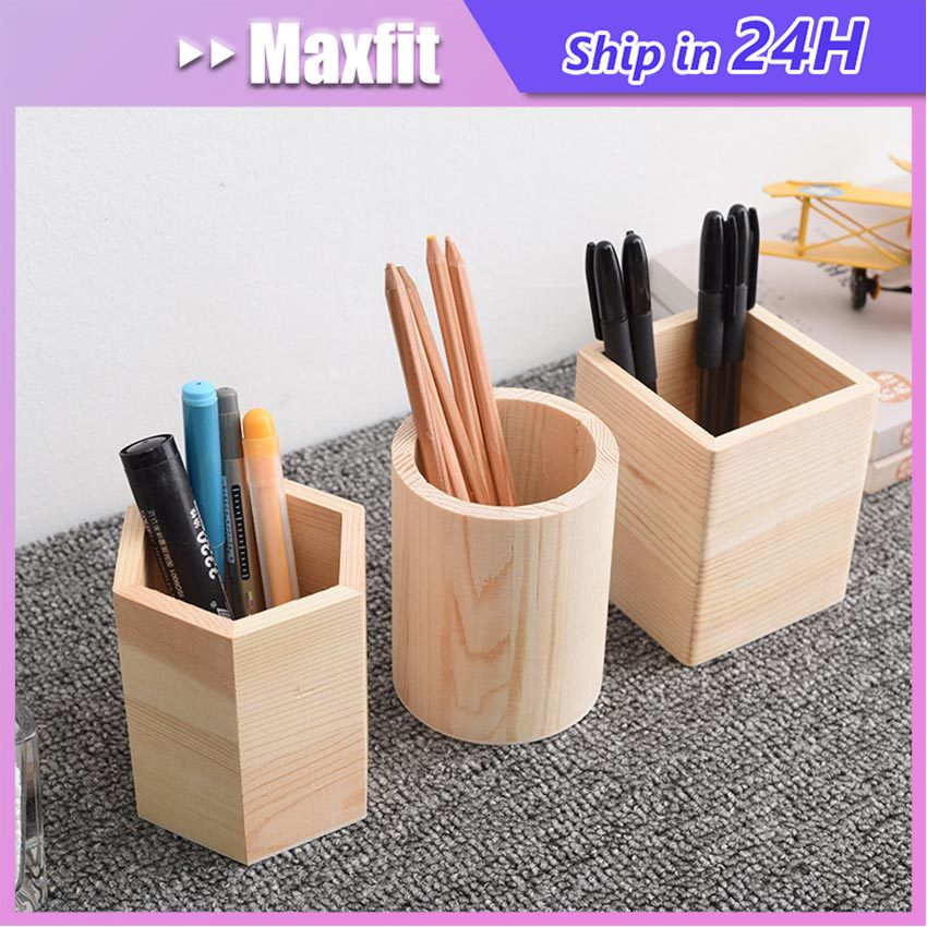Tempat Pensil Kayu Pinus Kotak Pulpen Kosmetik Organizer Meja Mini Rak Pulpen Stand Organiser Storag