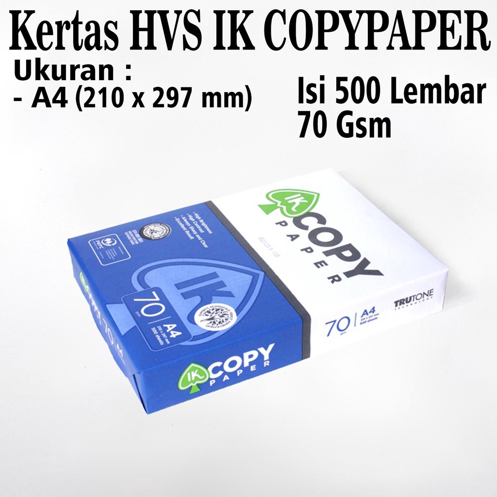 

KERTAS HVS A4 70 GSM IK COPYPAPER / KERTAS PRINT / KERTAS FOTOCOPY - ISI 500 LEMBAR