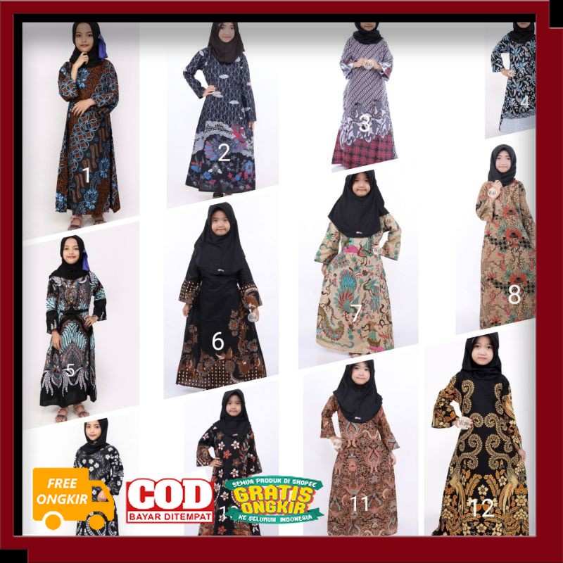 Umur 3-10 Tahun Gamis batik anak Wanita syari baju batik anak motif modis best seller// BATIK KEREN TERKINI MODEL BARU