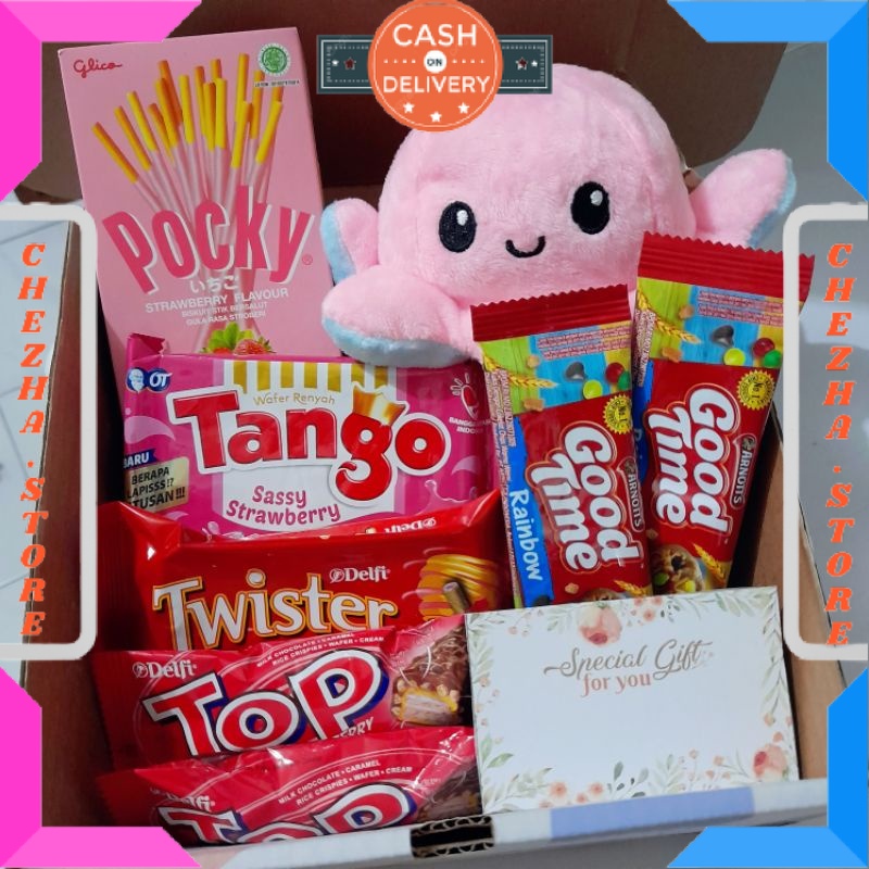 

BINGKISAN KADO ULTAH PASANGAN PACAR ISTRI MANTAN ISIAN MINI DAN BESAR / Hampers Boneka Gurita dan Snack Box Kado Ulang Tahun Anak Cewek Sahabat Hadiah Ultah Wisuda Anniversary Hampers Snack Jajanan Cemilan / BONUS GIFT CRAD UCAPAN