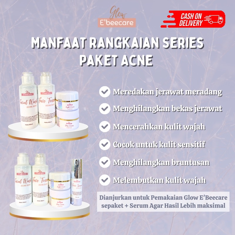 （COD） (COD) PAKET SERIES ACNE SKINCARE GLOW E'BEECARE PEMUTIH WAJAH CEPAT DAN BPOM