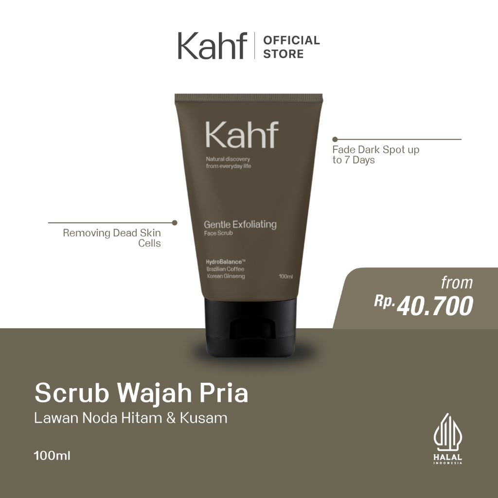 Kahf Gentle Exfoliating Face Scrub 100 ml - Perawatan Wajah Pria Lawan Noda Hitam & Kulit Kusam Kahf
