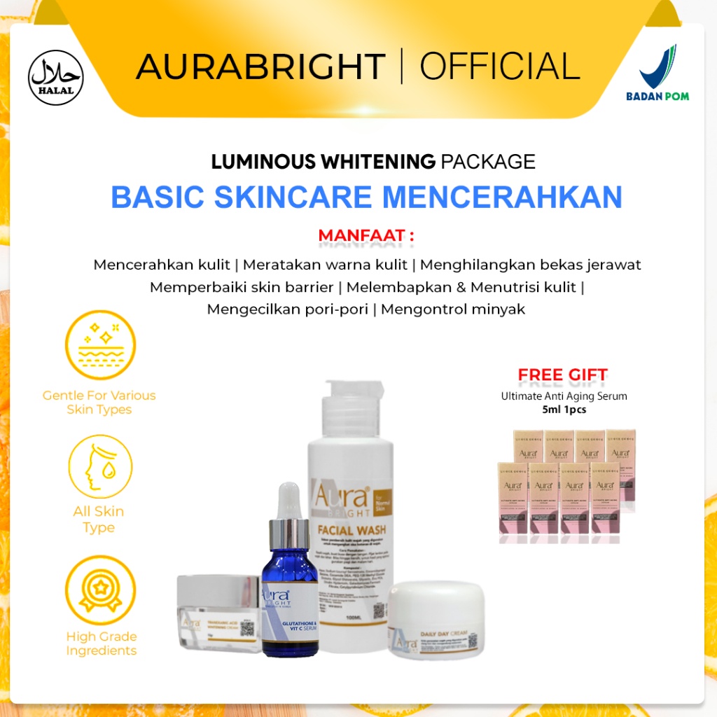 【COD】 Aura Bright - Luminous Whitening Package Paket skincare pencerah kulit kusam beruntusan kulit 