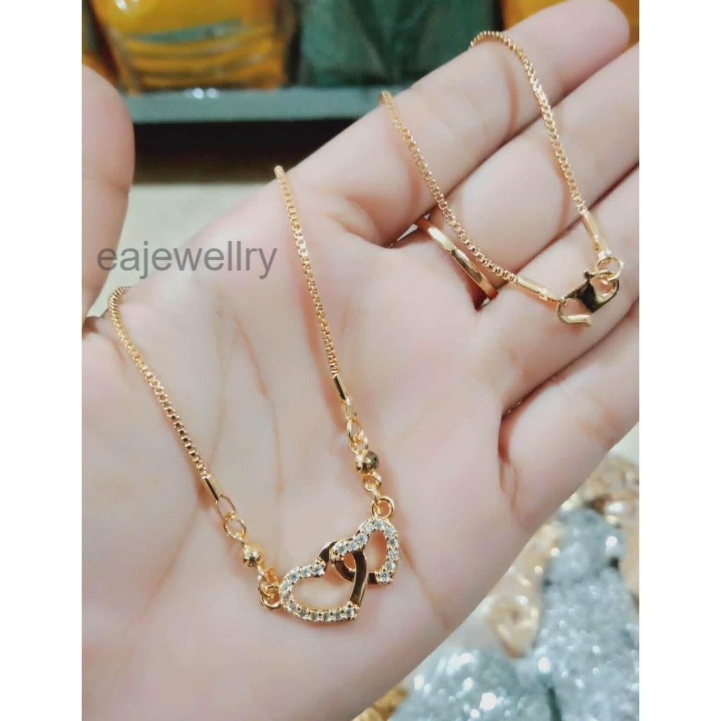 Kalung emas wanita love gandeng anti karat simple elegan perhiasan titanium