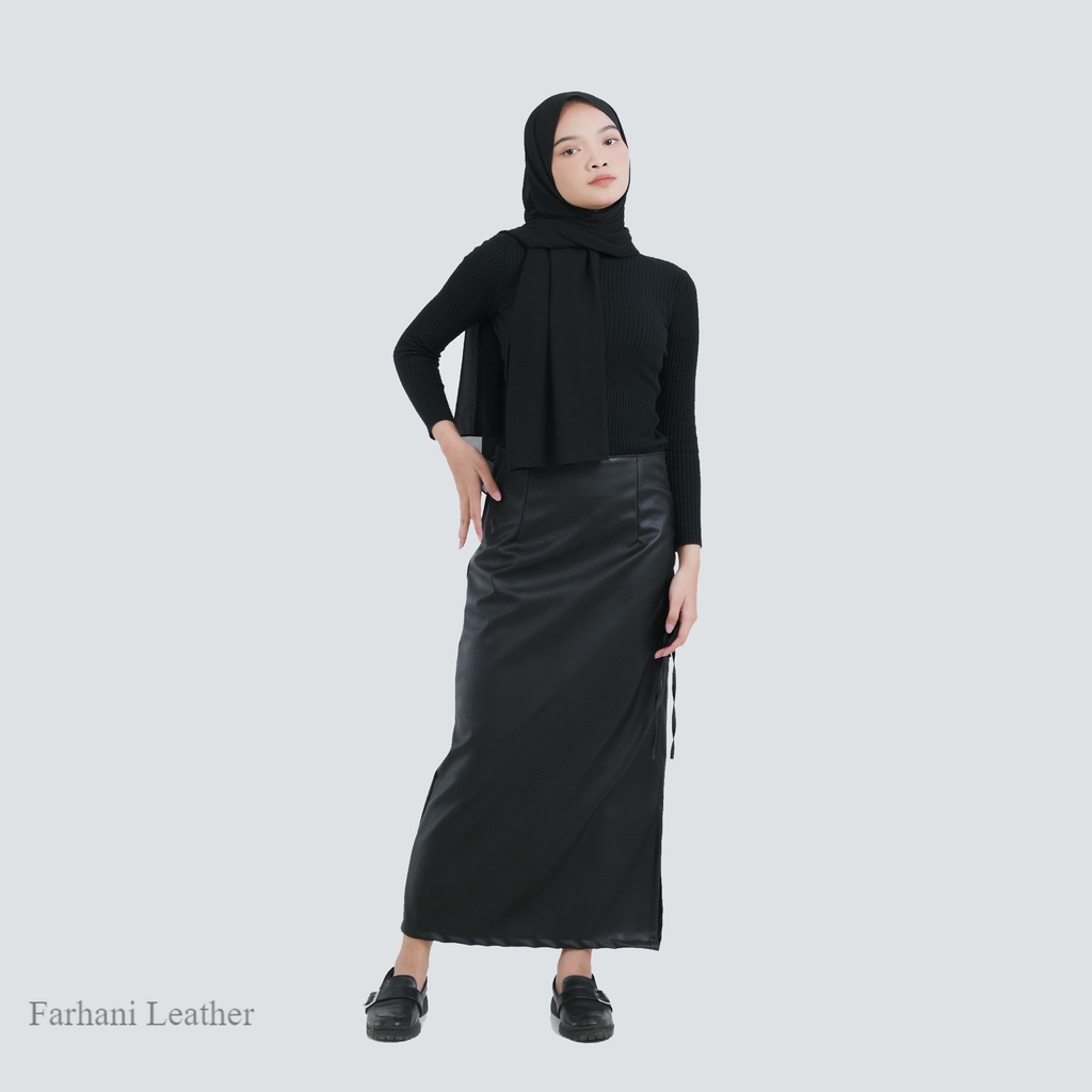 Rok Kulit Leather Span Maxi Hijab Model Serut Panjang Chic Serut High Waist Korean