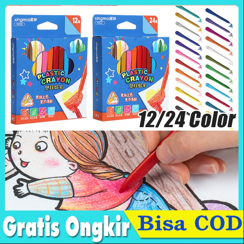 

Plastic crayon triangle Crayon mewarnai anti air anti kotor tangan Pensil warna triangular Krayon plastik 12/18/24/36 aman untuk anak non toxic crayon Pena sekolah kantor pelajar