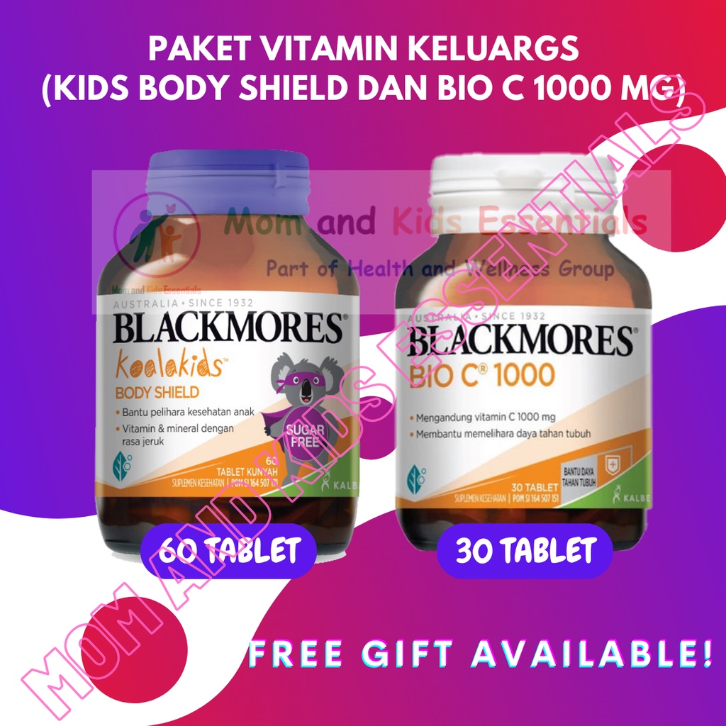 PAKET BLACKMORES KIDS BODY SHIELD 60 TABLET KUNYAH DAN BLACKMORES BIO C 1000 MG 30 TABLET